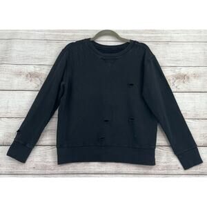 Current/Elliott Distressed Crew Neck Sweatshirt Women's Size 1/S/4 Black‎